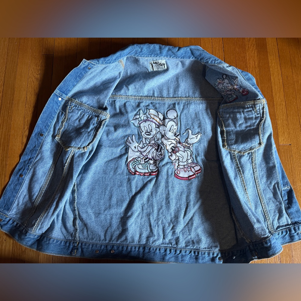 Vtg 90s Jerry Leigh x Walt Disney Co Mickey & Minnie Embroidered Denim Vest, L - Picture 3 of 10